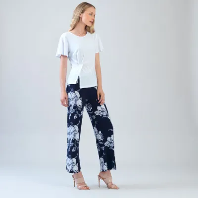Peony Blossom Relaxed Kick Front Slit Ankle Pant
