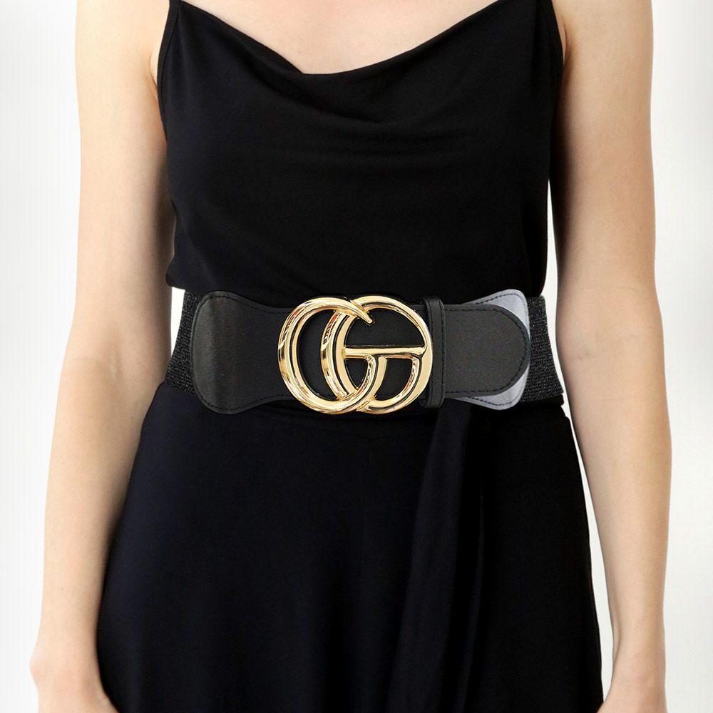 Designer Look Metal Buckle Accented Elastic Belt Designer Look Metal Buckle Accented Elastic Belt