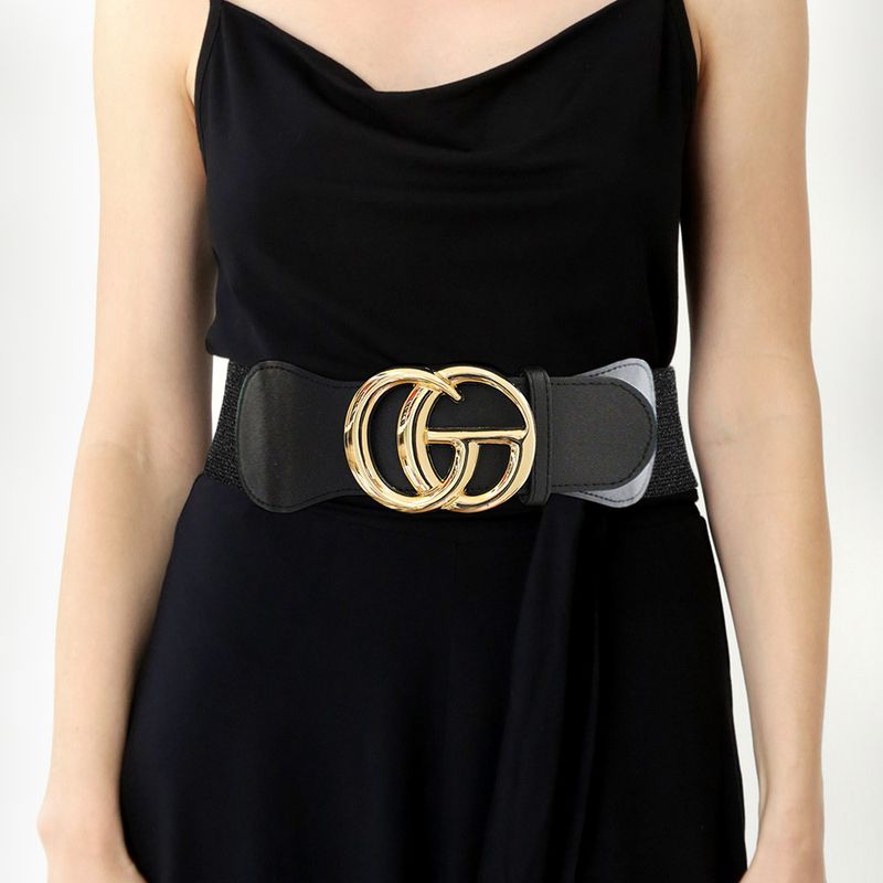 Designer Look Metal Buckle Accented Elastic Belt