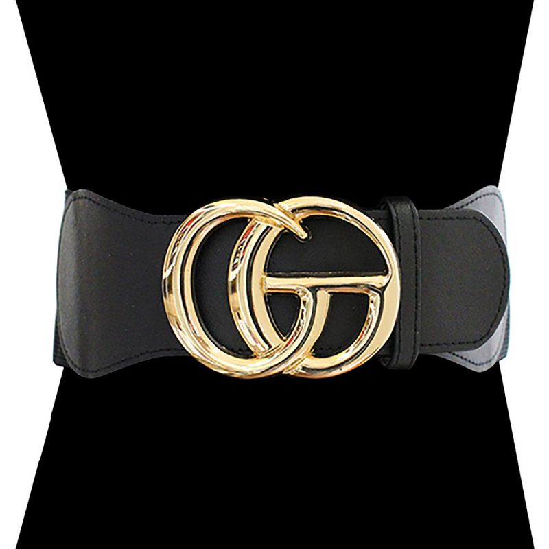 Designer Look Metal Buckle Accented Elastic Belt