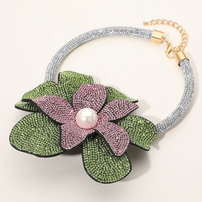 Pearl Centered Bling Studded Large Flower Necklace