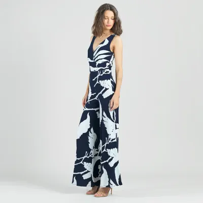Navy/White Abstract Branch Signature Jumpsuit