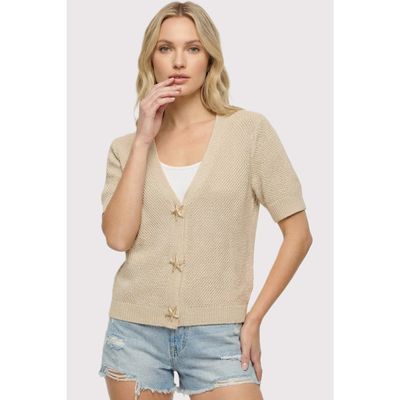 Beige Star Fish Button Down Sweater Cardigan