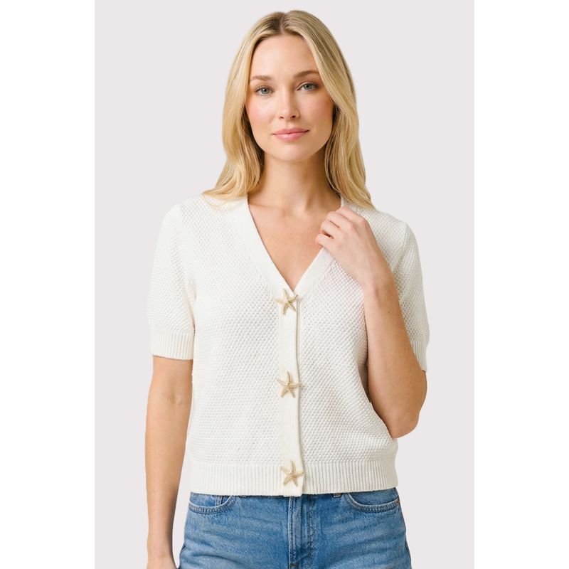 Ivory Star Fish Button Down Sweater Cardigan