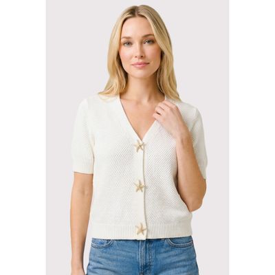 Ivory Star Fish Button Down Sweater Cardigan