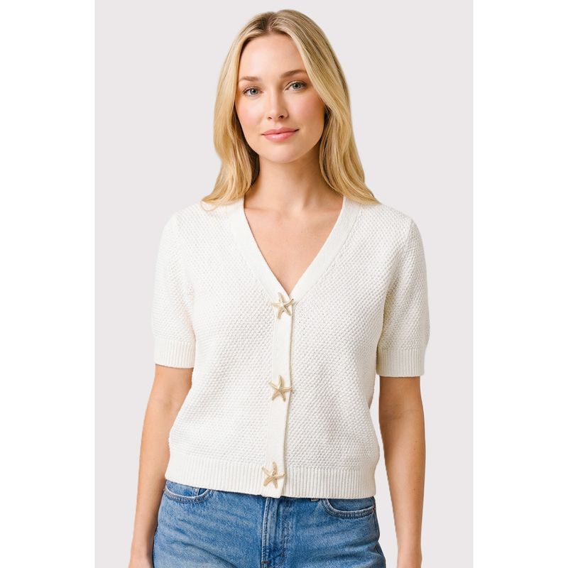 Ivory Star Fish Button Down Sweater Cardigan