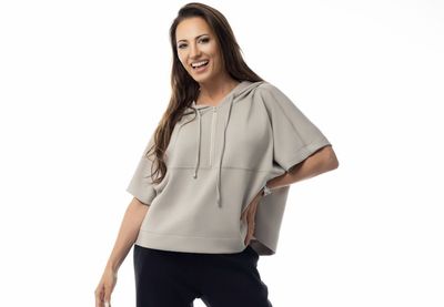 Pure Essence Tan 1/2 Sleeve Zipper Neck Hoodie