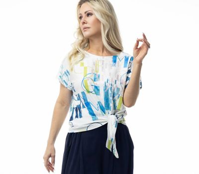 Pure Essence White/Multi Graffiti Side Tie Top