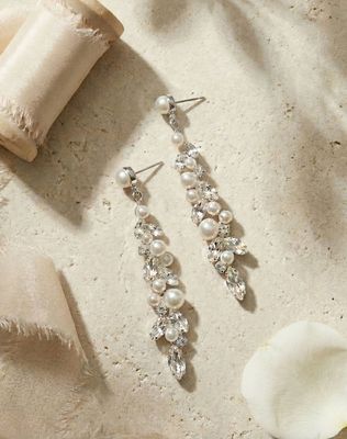 Soft Off White Pearls/Crystal  Linear Drop Formal Earrings