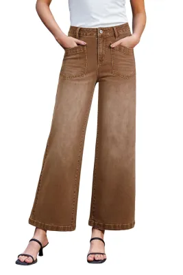 Camel High Rise Wide Leg Cropped Denim