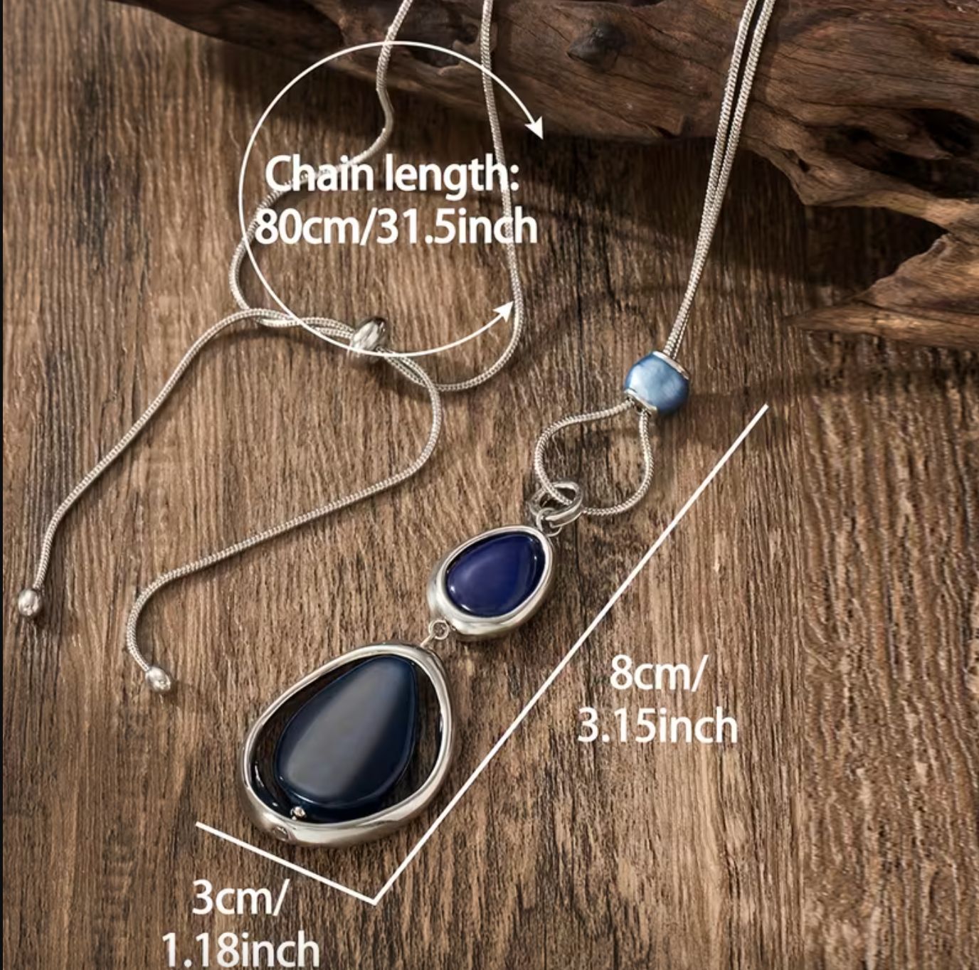 Adjustable Deep Blue Stone Geometric Pendant Necklace