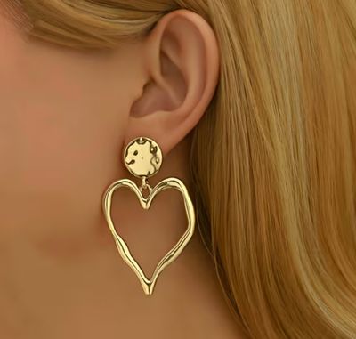 Gold Tone Light Weight Open Heart Earrings