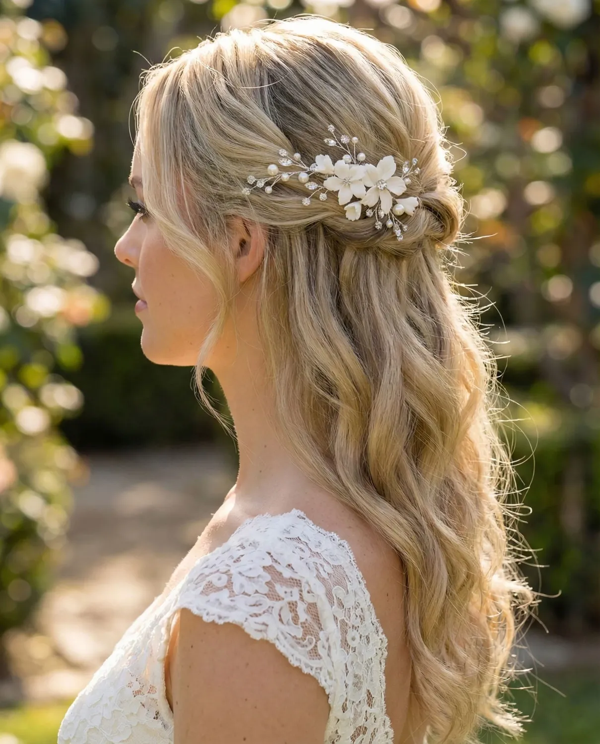 Matte Sculpted Bloom Faux Pearl Hair Clip