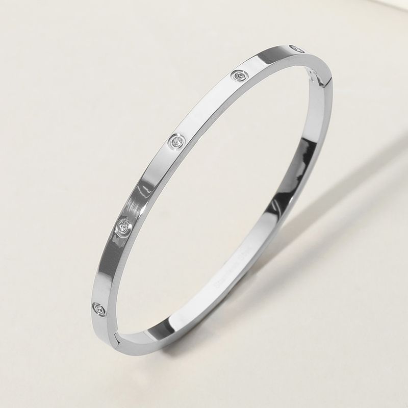 Stainless Steel Stone Paved Hinged Bangle Bracelet Stainless Steel Stone Paved Hinged Bangle Bracelet
