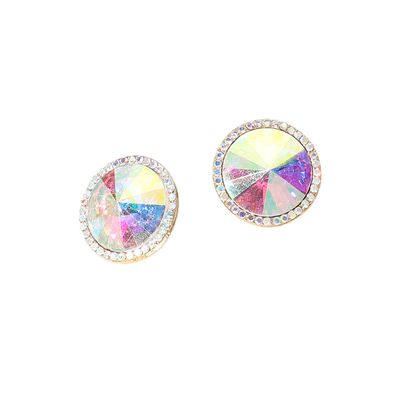 AB Round Glass Stone Evening Stud Earrings