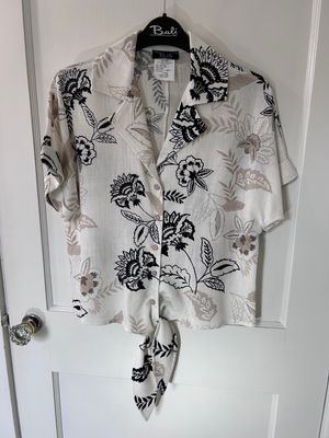 Bali Beige Black/Tan Floral Tie Front Top