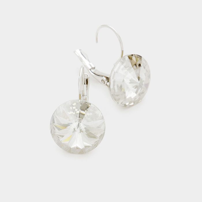 Soft Champagne Genuine Round Crystal Lever Back Earrings