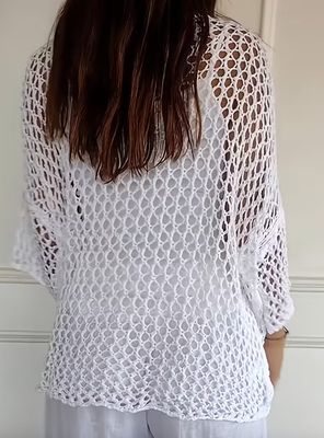 White Open Crochet Top Gold Star Front