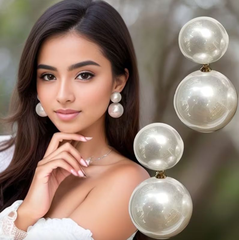 Large White Faux Pearl Drop Earring