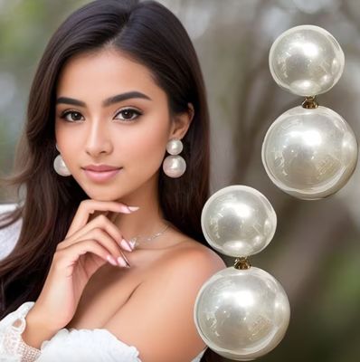 Large White Faux Pearl Drop Earring