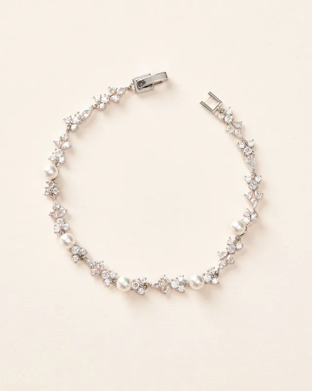 Multi Shape CZ/Pearl Delicate Bracelet