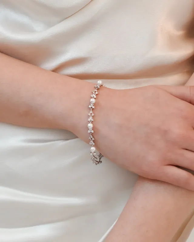 Multi Shape CZ/Pearl Delicate Bracelet