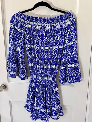 Cerulean Blue Bell Sleeve Off shoulder Rhomper