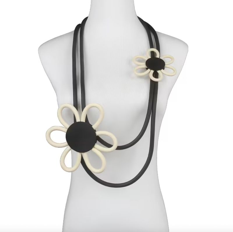 Large Rubber Flower Accent Statement Necklace
