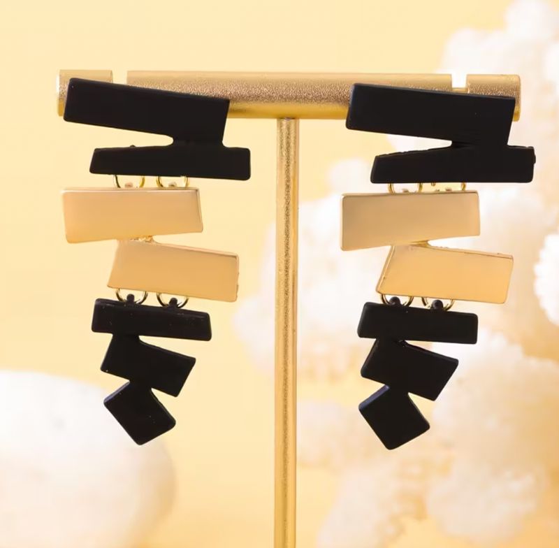 Black/Gold Staggered Bar Drop Earring