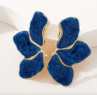 Blue/Gold Three-Petal Flower Drop Glaze Earrings