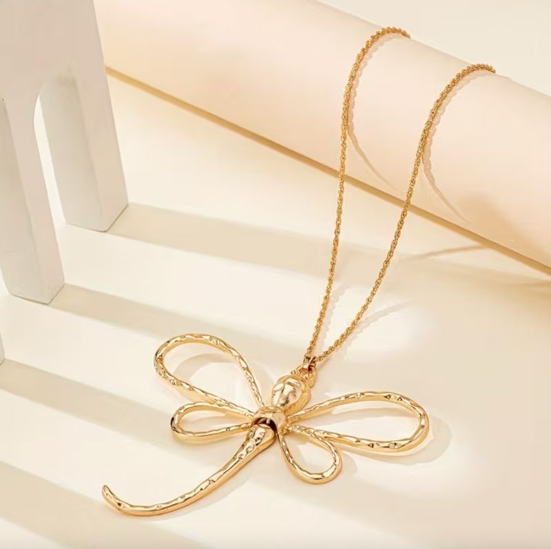 Gold Long Large Dragon Fly Pendant Necklace