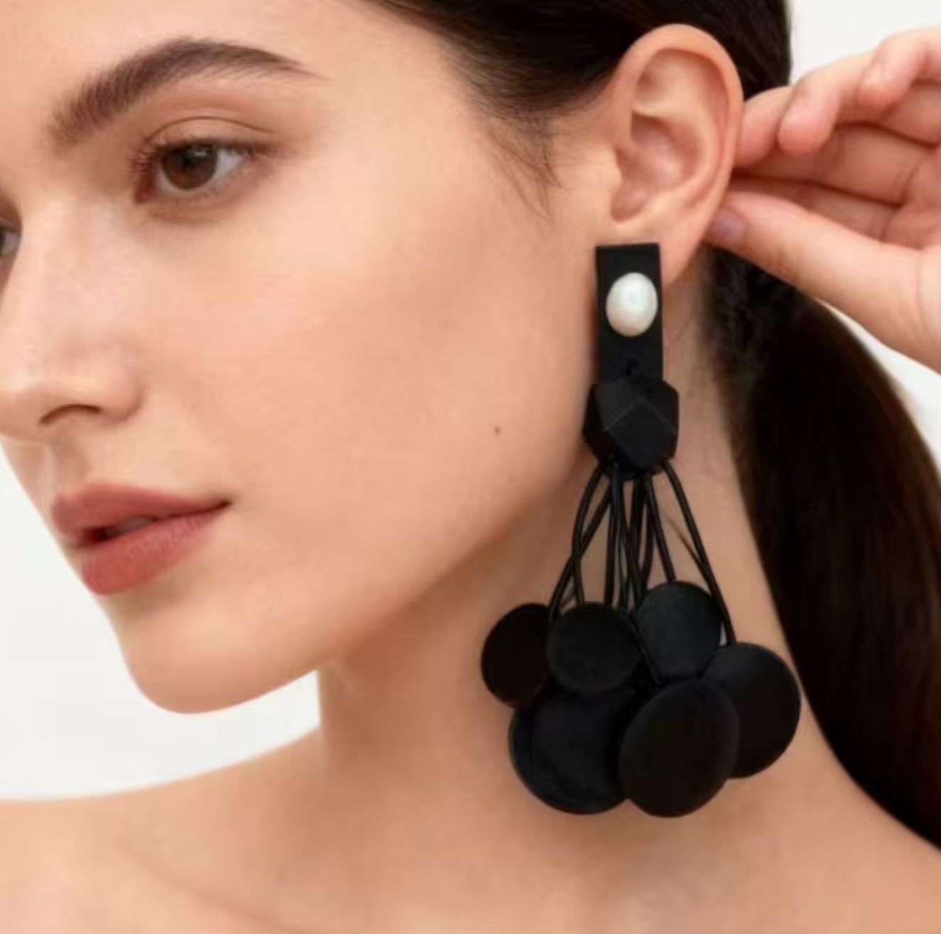 Large Dramatic Wood Disc Drop Earrings