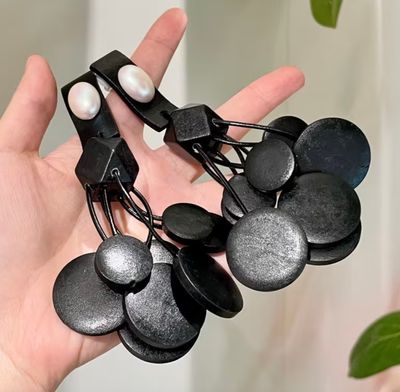 Large Dramatic Wood Disc Drop Earrings
