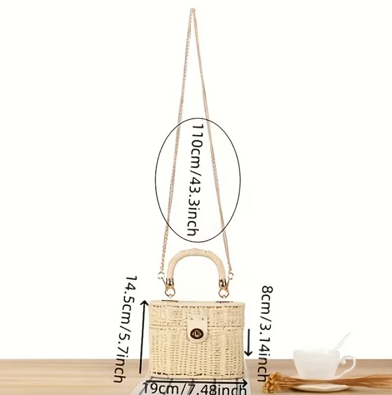 Ivory Straw Twist Lock Front Small Handbag