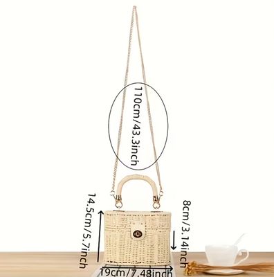 Ivory Straw Twist Lock Front Small Handbag