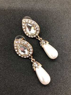 Vintage Burnished Gold Teardrop Top/Pearl Drop Earring