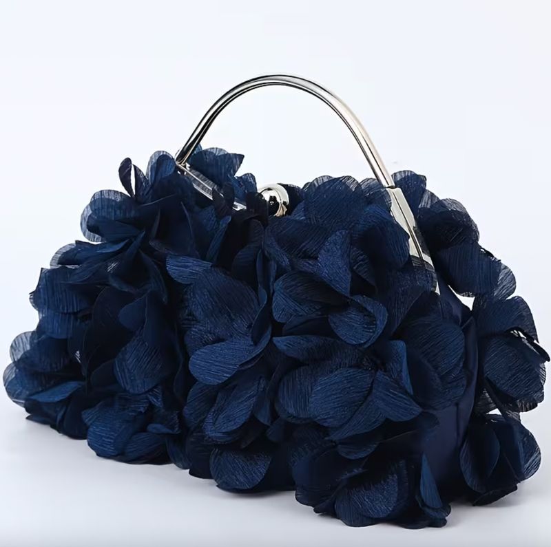 Navy Flutter Ball Clasp Evening Bag
