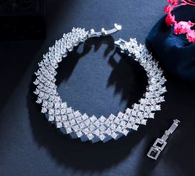 White Gold Plated 5 Row Round Cubic Zirconia Bracelet