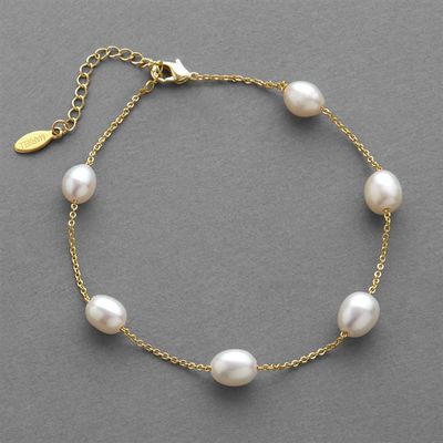 Ivory Freshwater "Floating Pearl" Bracelet on Thin Link Chain in 14K Gold Plating