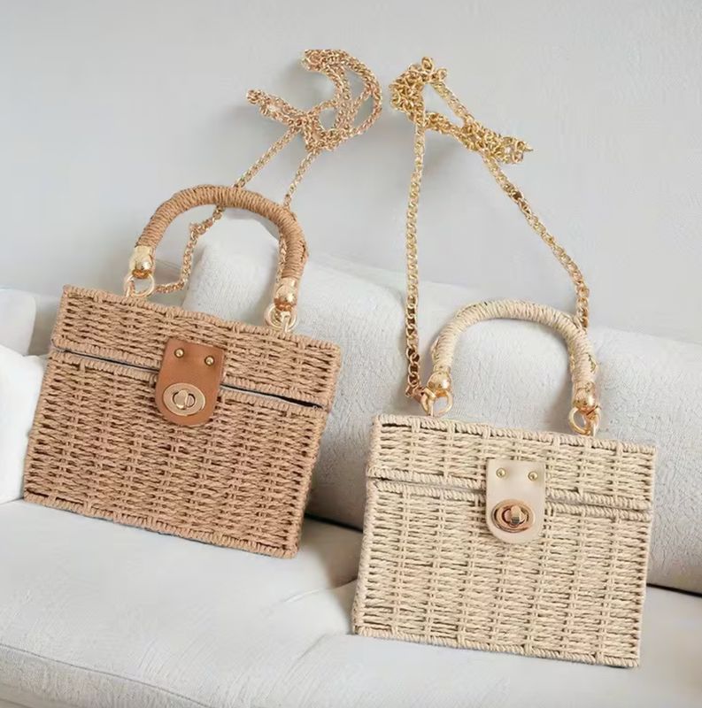 Small Box Straw Twist Lock Summer Chain Bag Small Box Straw Twist Lock Summer Chain Bag