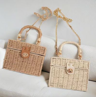 Small Box Straw Twist Lock Summer Chain Bag Small Box Straw Twist Lock Summer Chain Bag