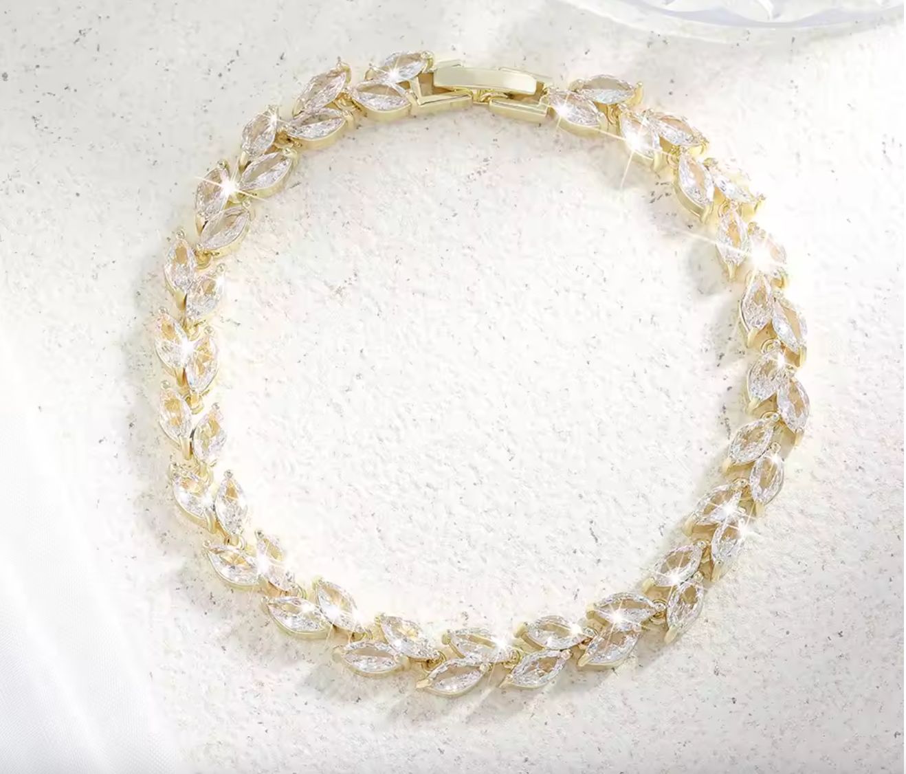 Gold Plated  AAA CZ Marquise Double Row Formal Bracelet