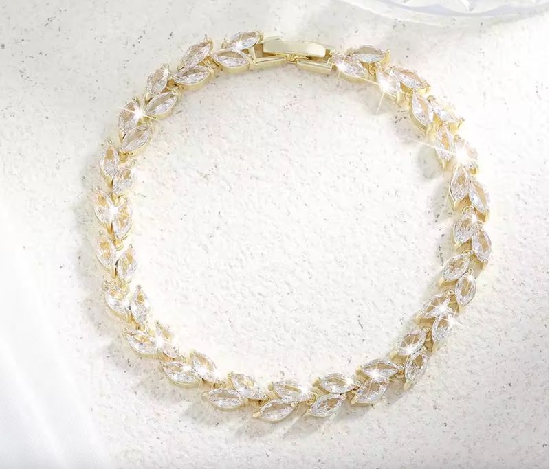 Gold Plated  AAA CZ Marquise Double Row Formal Bracelet