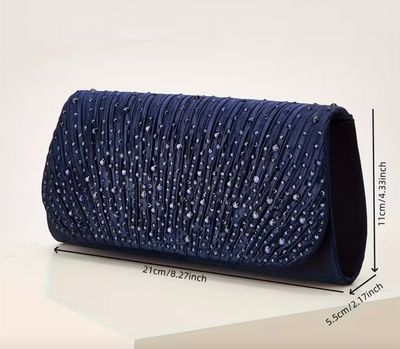 Navy Blue Embellished Flap Front Evening Bag