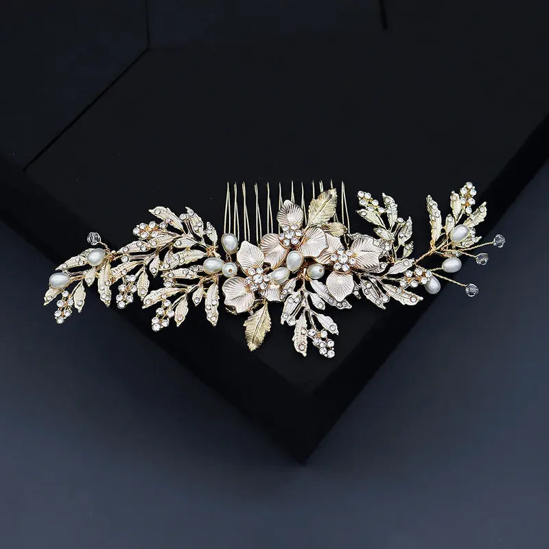 Golden Floral/Faux Pearl Botanical Hair Comb