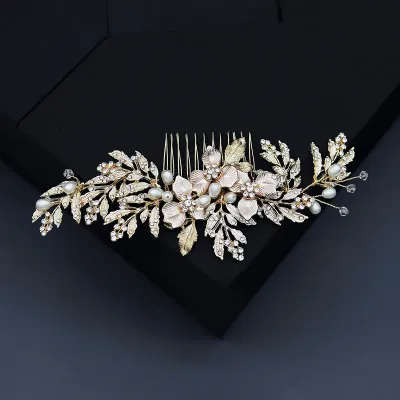 Golden Floral/Faux Pearl Botanical Hair Comb