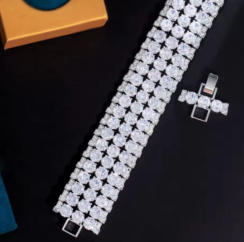 Breathtaking Round AAA Cubic Zirconia 3 Row Statement Bracelet