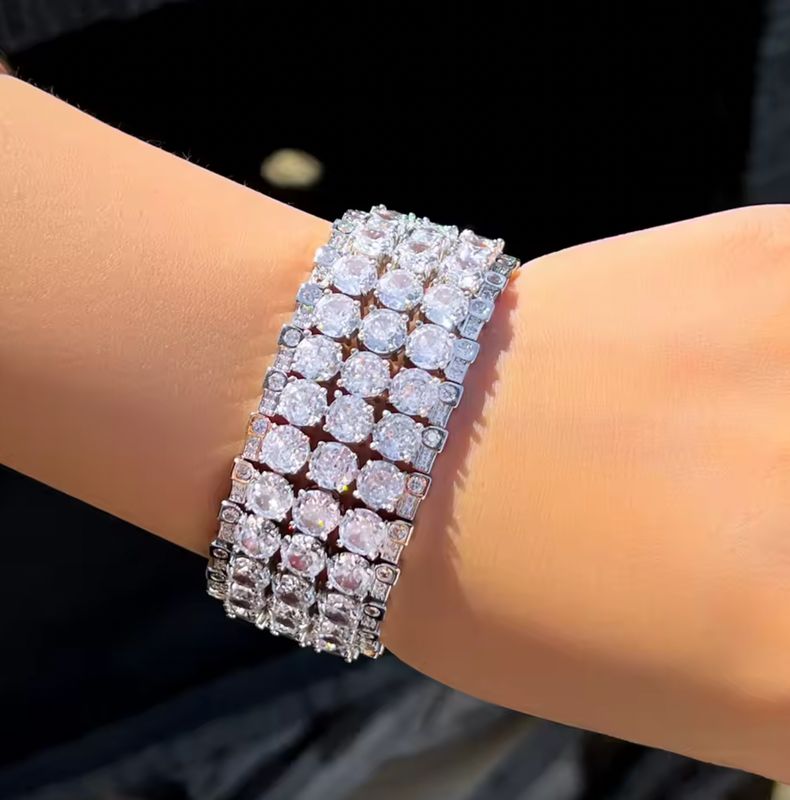 Breathtaking Round AAA Cubic Zirconia 3 Row Statement Bracelet