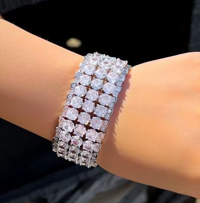 Breathtaking Round AAA Cubic Zirconia 3 Row Statement Bracelet