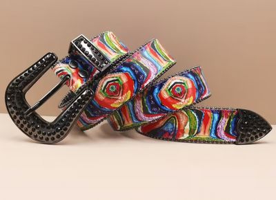Multi Colored Designer Look Crystal Buckle Belt